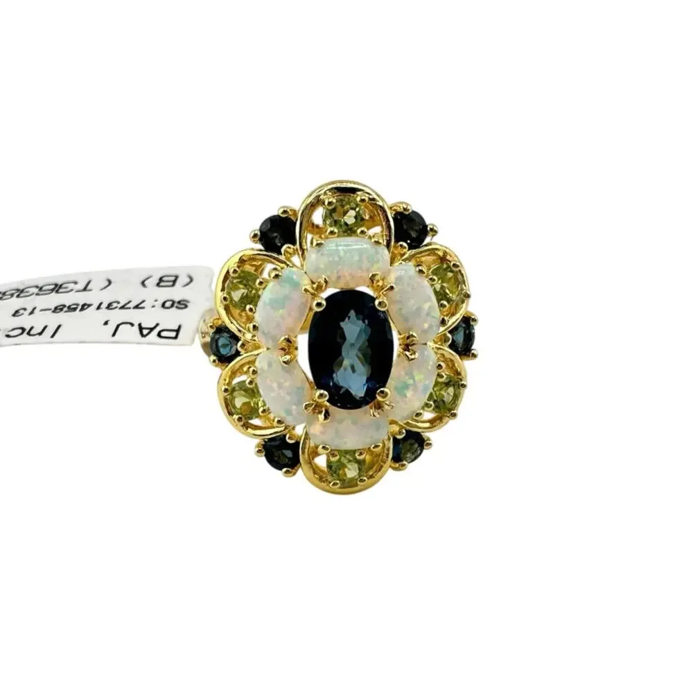 NWT 925 18K Gold Plated Lap Opal Swiss Blue Topaz Peridot PAJ Size 6 Ring